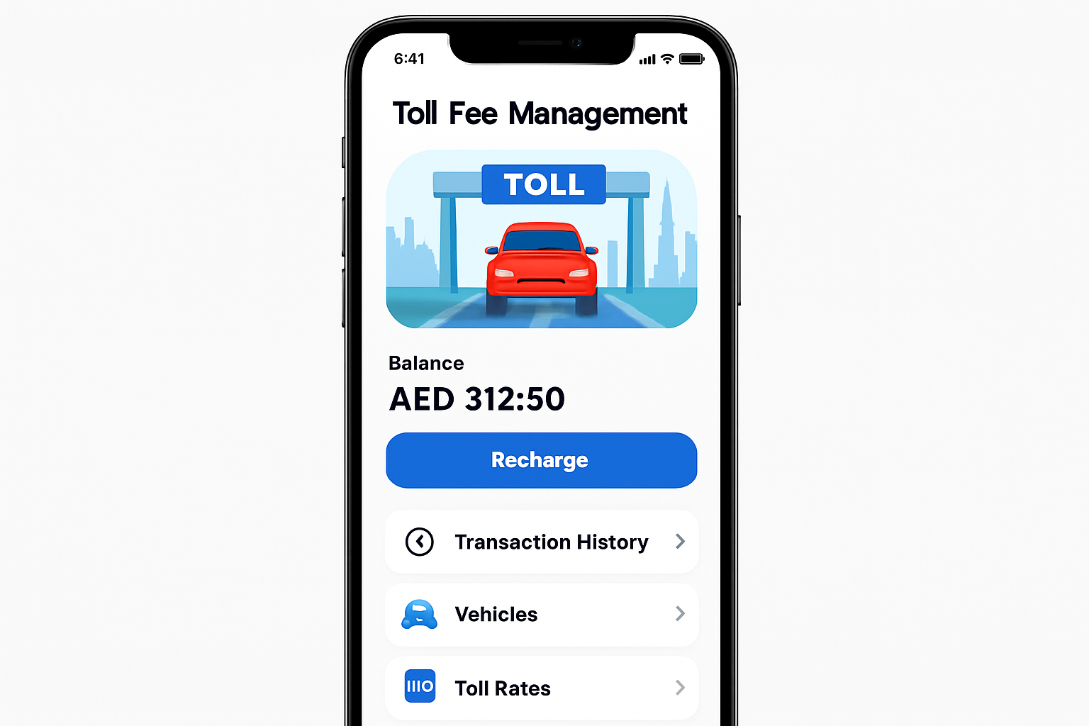 Mobile app for toll fee management in Dubai