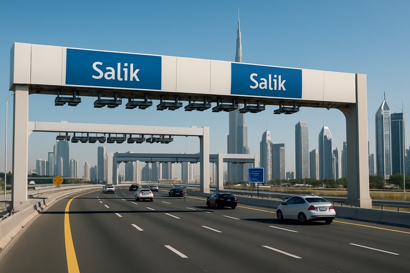 Modern highway with electronic toll gates in Dubai
