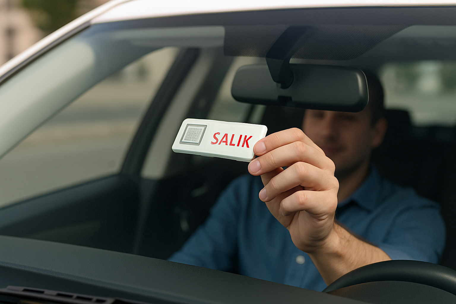 Salik tag installation on Dubai car windshield