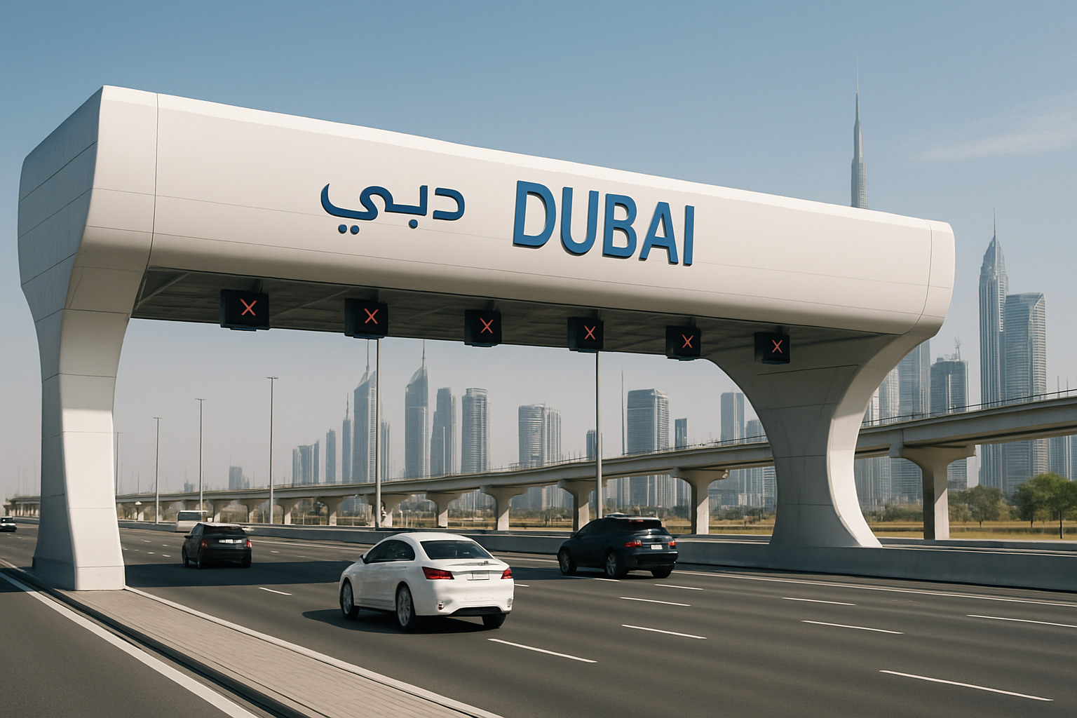 Modern toll gate on a Dubai highway